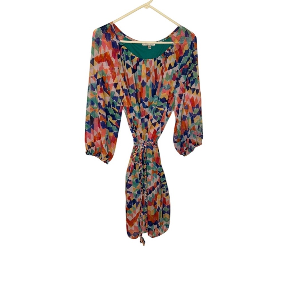 Sandra Darren Womens Long Sleeve Multicolor Print Dress Size L NWT
